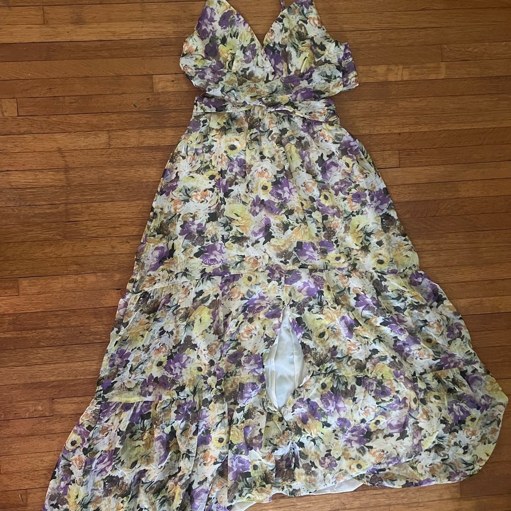 Astr Floral Dress with Purple and Yellow Hues
